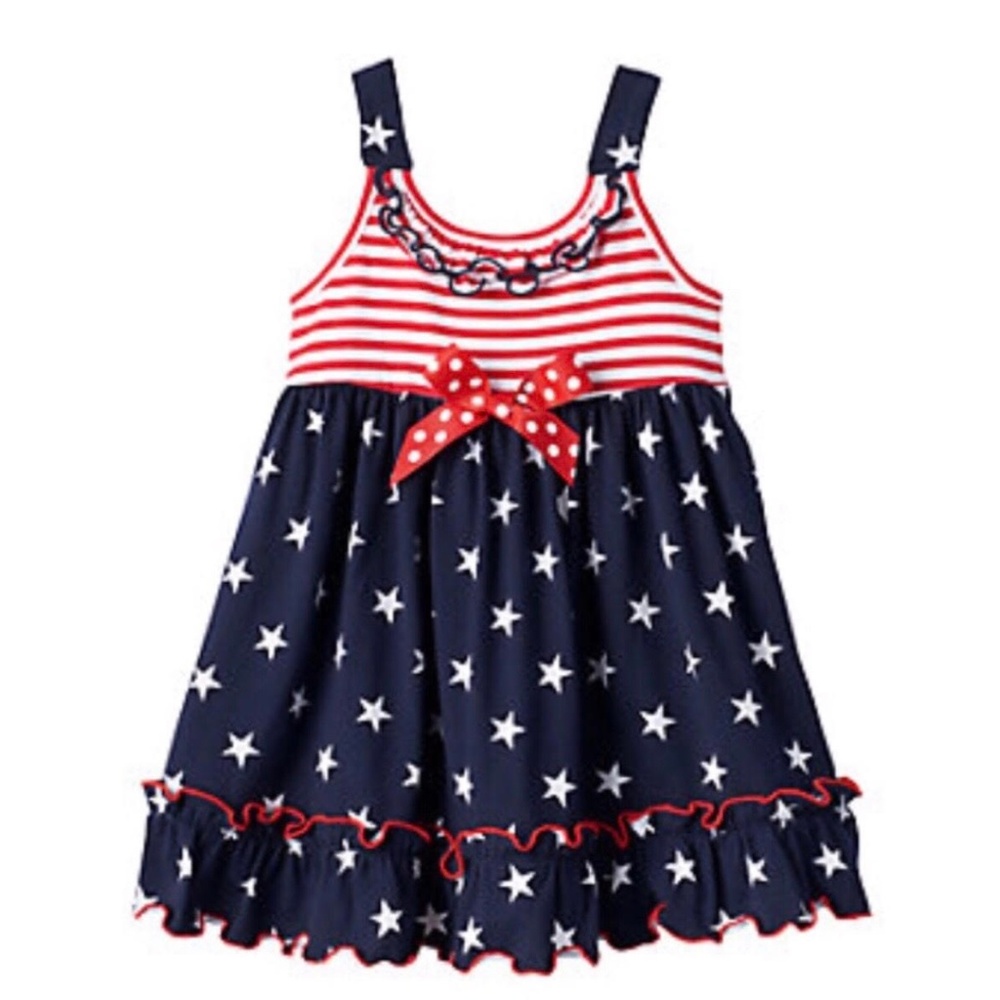 NWT Girls Red White Blue Patriotic Ruffle Sundress